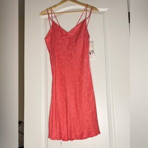 Zara Coral Midi Slip Dress, Large